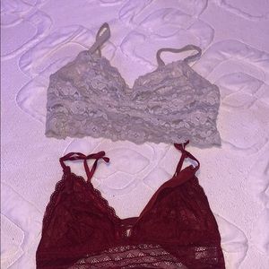two beautiful grey and maroon bralettes